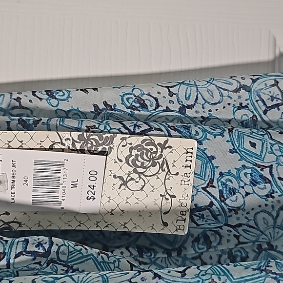 Black Rainn Sheer Oversized Blue White Kimono Swim Cover Lace Trim Size M/L - Picture 4 of 7